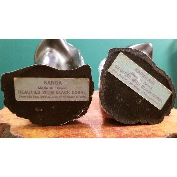 Vintage Frank Schirman Hawaiian Black Coral Busts Kapiolani & Kanoa Figurines - Picture 3 of 3